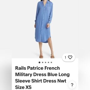 RAILS Patrice French MILITARY Blue LS Collar Casual Denim Button Shirt Dress XS
